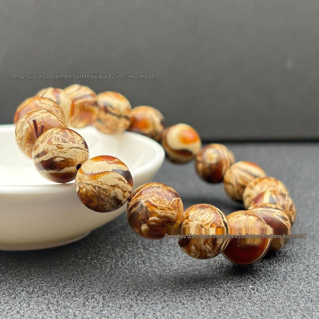 Qi Zhu Natural Burmese Amber Fossil Wenwan Prayer Beads - Round Buddhist Beads