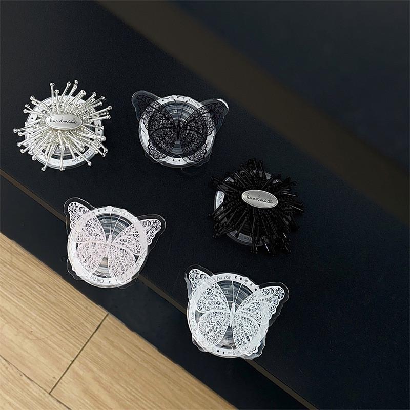 Korean Lace Butterfly Phone Ring: Retractable Stand & Magnetic Holder for TV/Movie Viewing