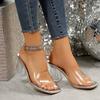 Fashion Elegant Transparent Pvc Clear High Heels Slippers Women 2025 Summer Square Toe Crystal Sandals Women Sexy Slip On Party Shoes