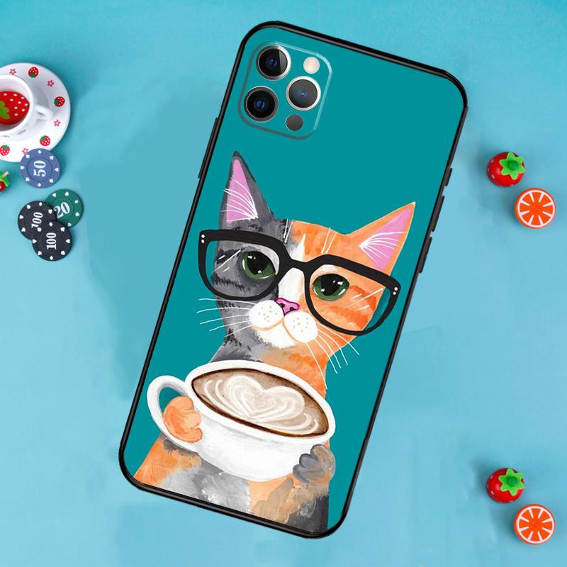 Cute Coffee Milk Cat Phone Case For iPhone 17 Air 13 16 15 11 12 14 Pro Max 13 12 mini 15 16 Plus 16e Cover Funda