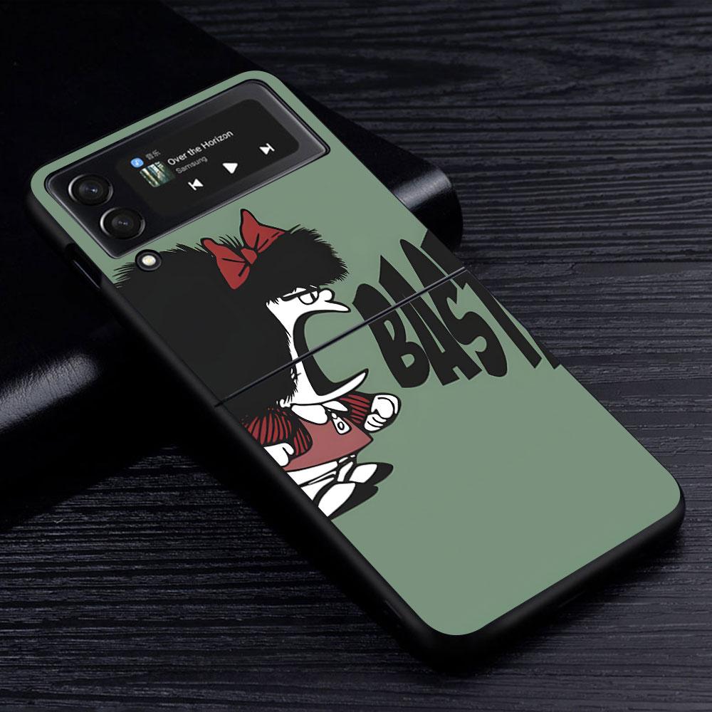 Cartoon Cute Mafalda Case for Samsung Galaxy Z Flip4 Flip3 5G PC Hard Cell Phone Shell Z Flip 4 3 Black Zflip4 Zflip3 Cover