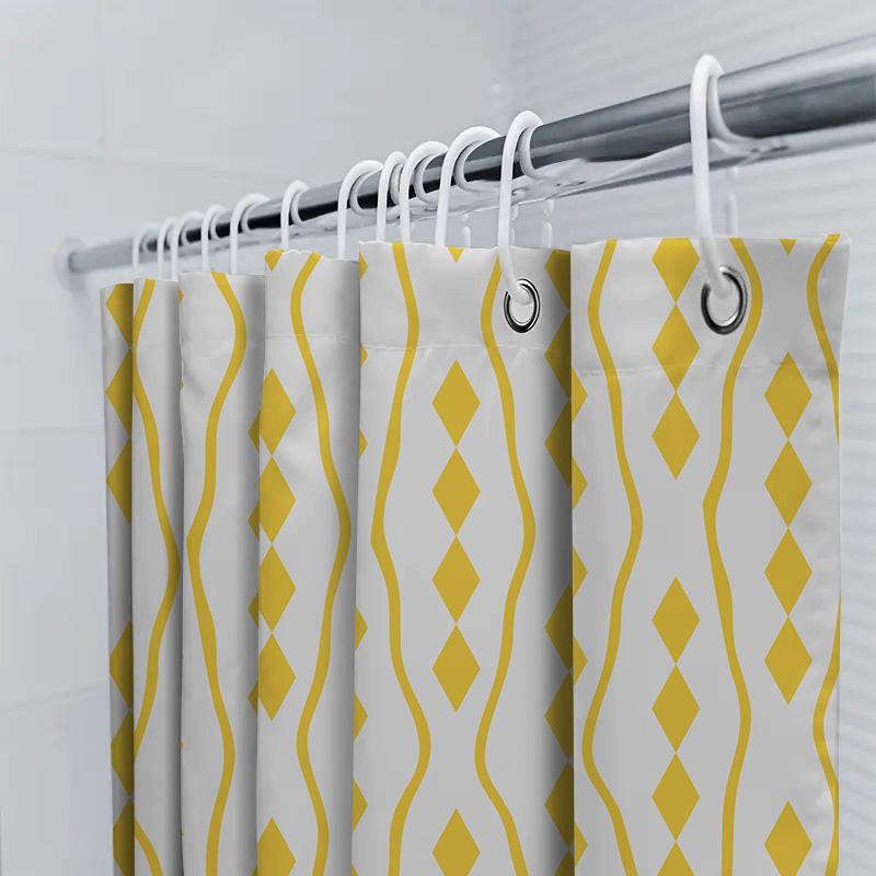 Yellow Bath Shower Curtain Fabric With Diamond Shape For Home Decoration Waterproof Shower Cover