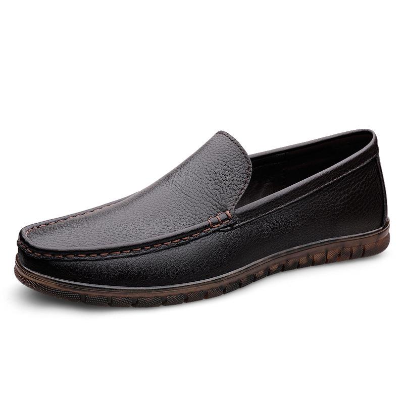 Men's Cross-Border Casual Slip-On Cowhide Shoes - Summer Formal Leather Loafers for Dad, Large Size