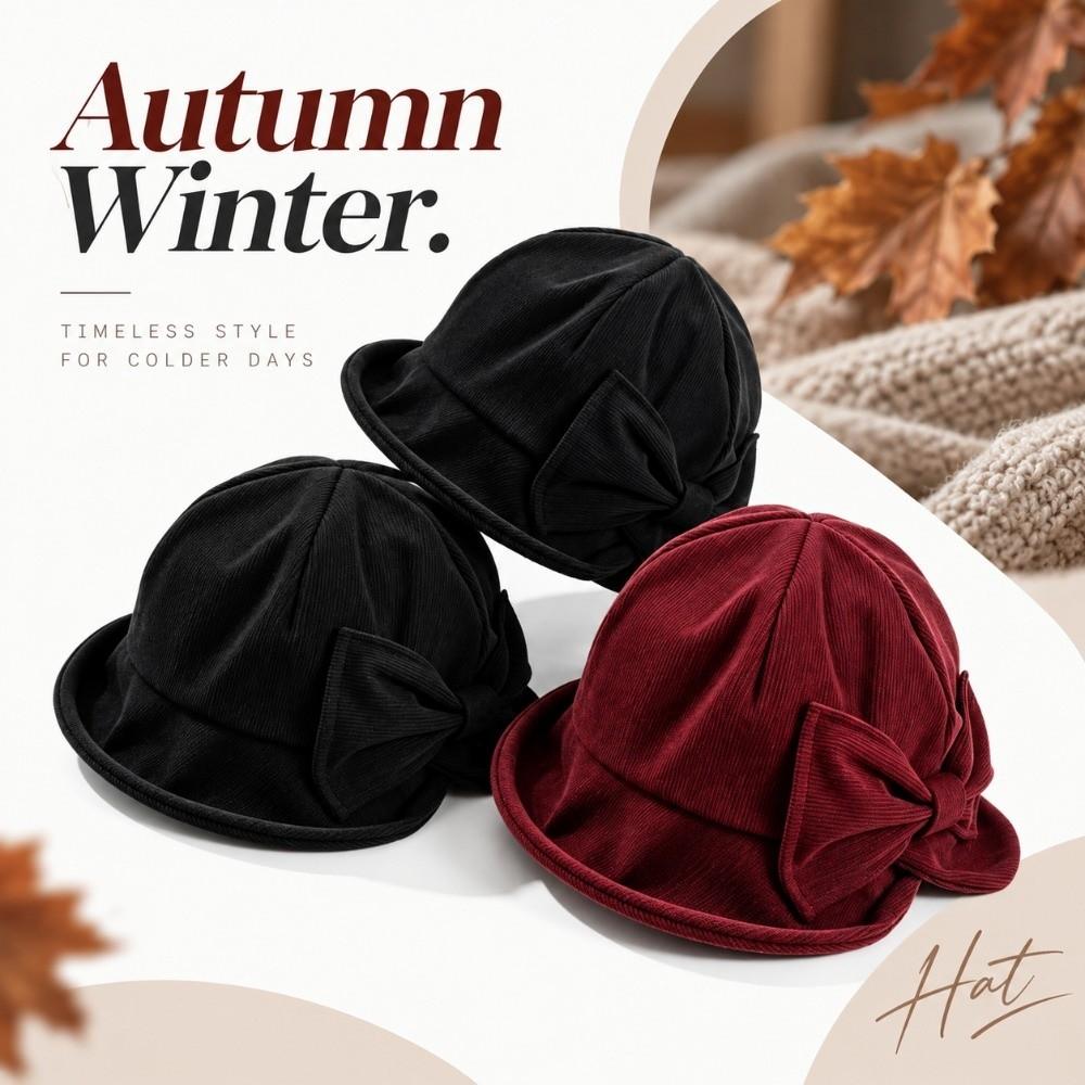 Cold Resistant Vintage Bucket Hat Warm Construction Bow Bucket Hat Women's Bucket Hat Outdoor Wear