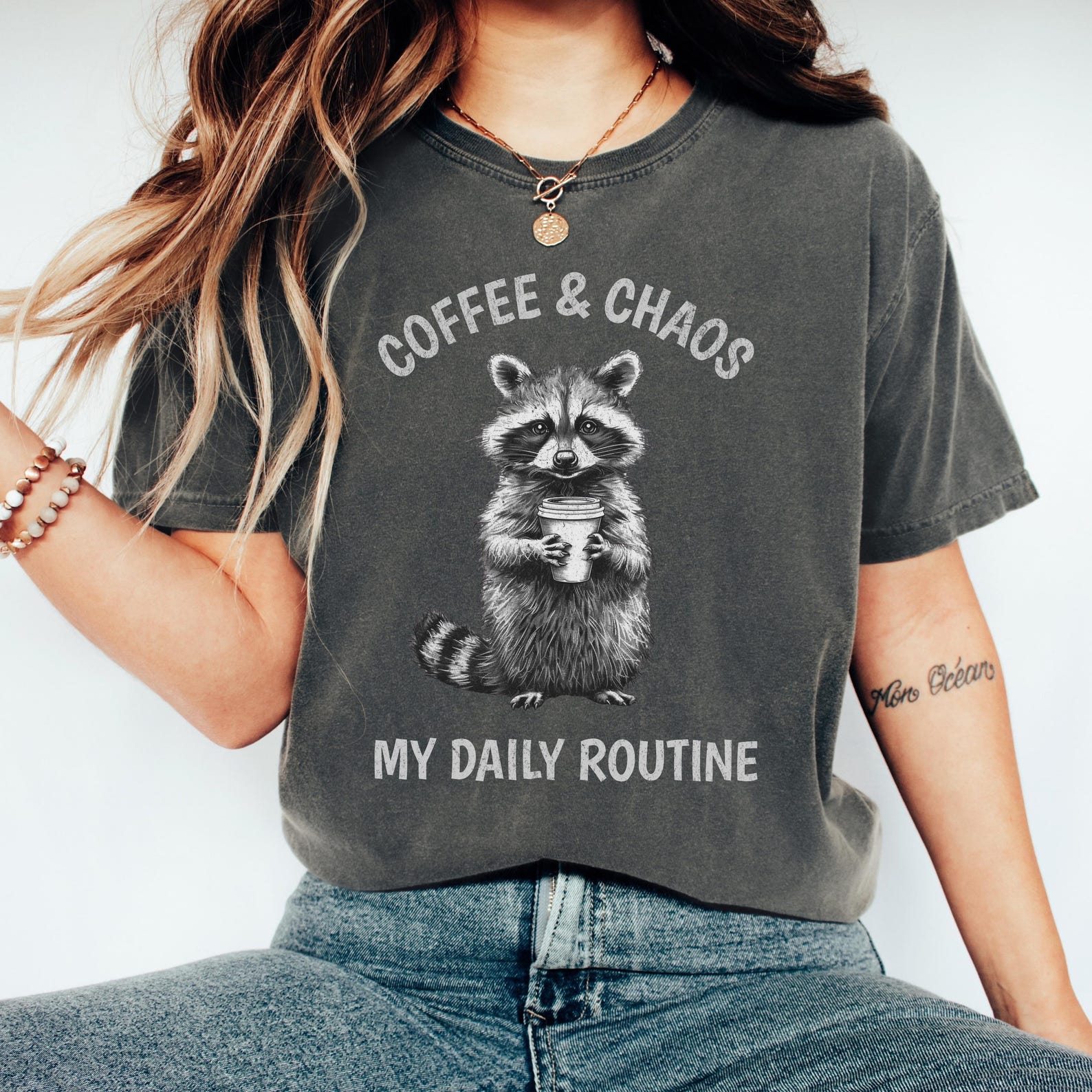 Comfort Colors Coffee & Chaos Raccoon T-Shirt XL