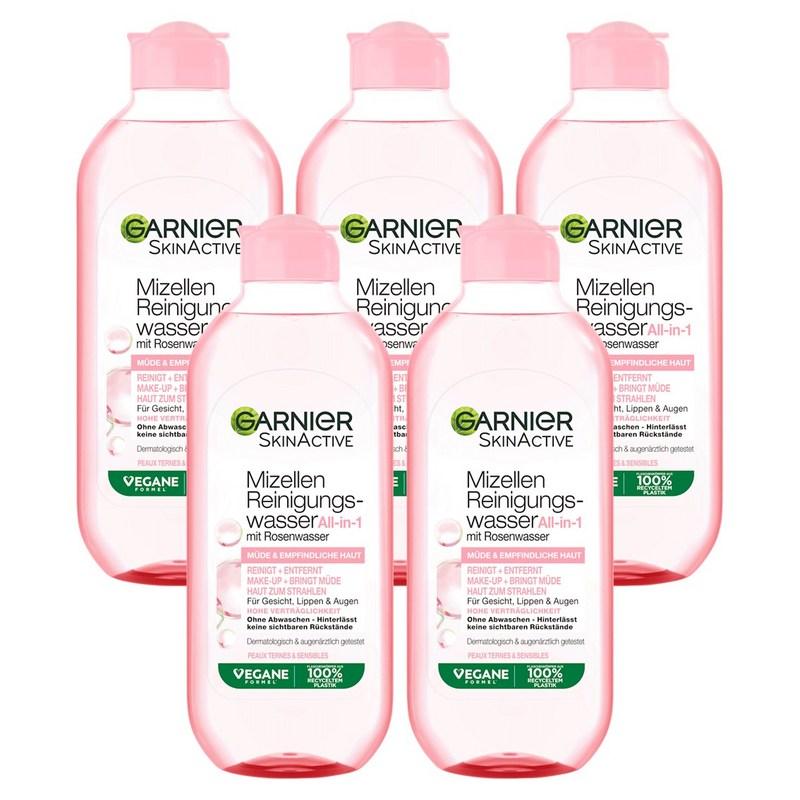 Garnier Skin Active Micellar Cleansing Water Rose Water Gentle Cleansing, 400ml, 5 Pcs
