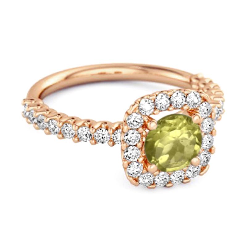 Peridot Round Cushion Halo Ring - Sterling Silver Rose Gold Vermeil