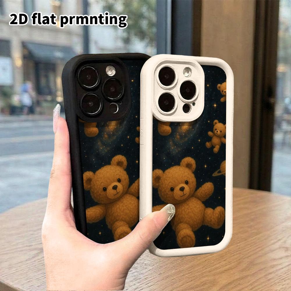 Phone Case: 2D Flat Design Suitable for iPhone 18 17 16 15 14 13 Pro Step Protection Case, Space Teddy Bear, Christmas and Halloween Gift