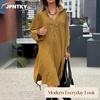 JPNTKY Women's Fashion Summer Spring Solid Color Print POLO Neck Long Sleeve Casual Dresses