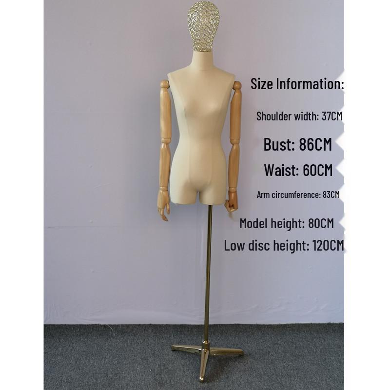 

Женский манекен полторса для витрин магазинов - Обитый тканью с основанием из массива дерева грязно-белый