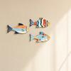 3 Pcs Vintage Beach Wooden Fish Wall Decor, Nautical School of Fish Coastal Wall Art, Summer Lake House Hanging Wall Sculpture