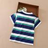 Polos Rayés pour Garçons 5-12 Ans Enfants Été Manches Courtes Col à Revers T-shirt Décontracté avec Badge Haut Uniforme Scolaire Enfant T-shirt