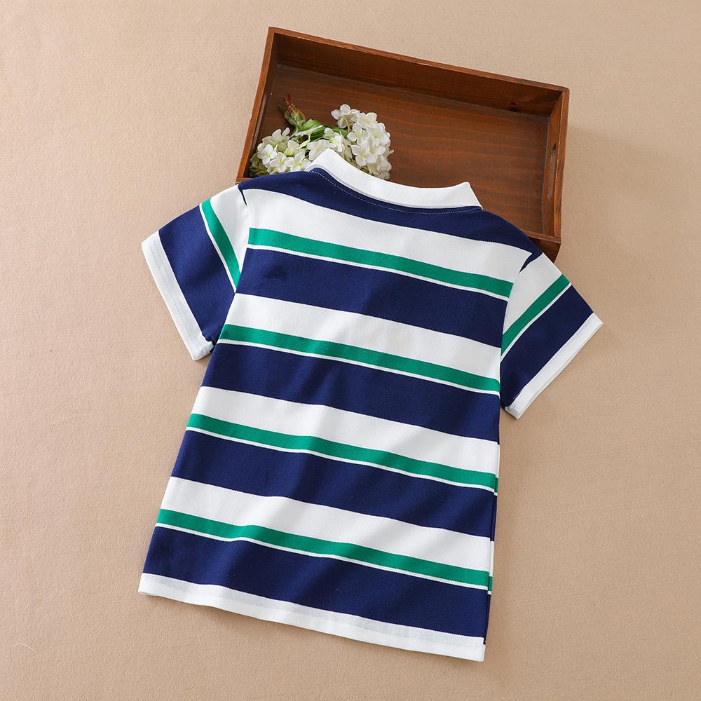 Polos Rayés pour Garçons 5-12 Ans Enfants Été Manches Courtes Col à Revers T-shirt Décontracté avec Badge Haut Uniforme Scolaire Enfant T-shirt
