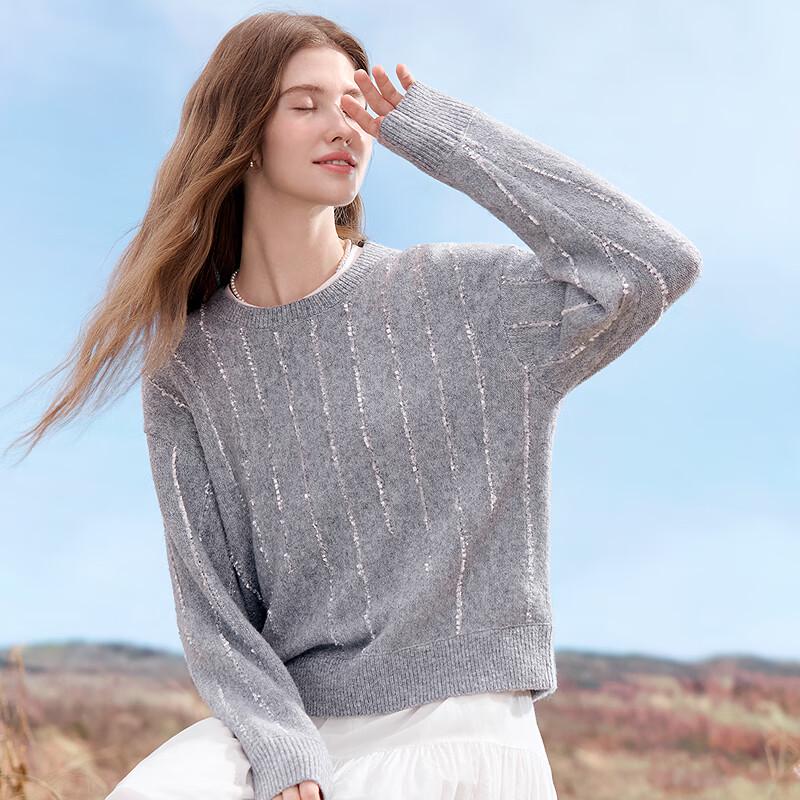 Betu Women's Fall Mixed Yarn Knit Round Neck Sweater