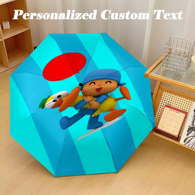 8‑Rib Automatic Umbrella, Pocoyó Cartoon Design Foldable Umbrella for Sun Rain Protection Travel