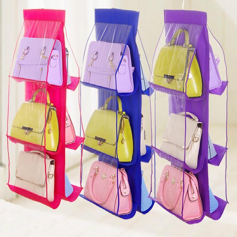 Modern Minimalist Hanging Wardrobe Organizer For Purses In Pink