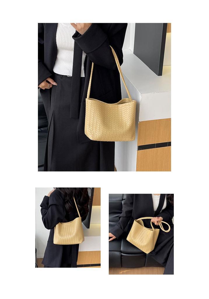 Vintage Cross-Woven Shoulder Tote Bag - Large Capacity, Niche Design Bucket Bag for Women
