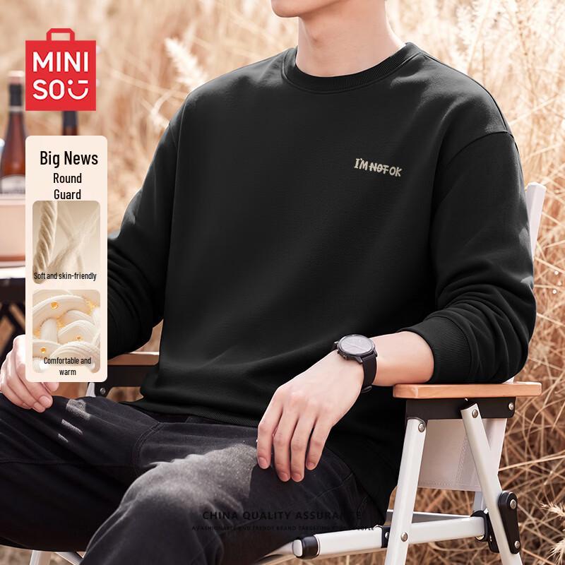 MINISO Men's Letter Print Loose Fit Crew Neck Sweatshirt