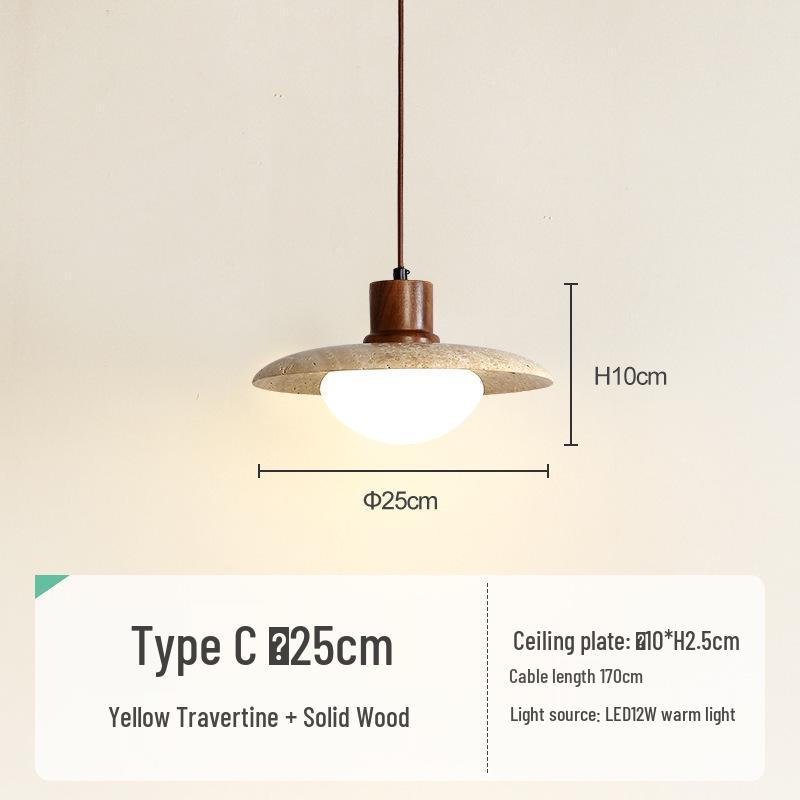 Yellow Travertine Stone Pendant Lamp: Japanese Wabi-Sabi Style for Bedroom or Restaurant