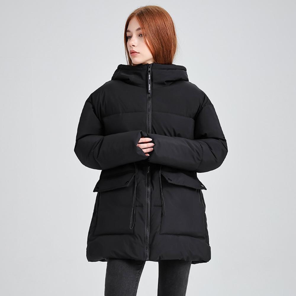 Women's Hooded Long Sleeve Raglan Sleeve Coat Loose Fit Casual Puffer Jacket with Drawstring Waist for Winter Wear