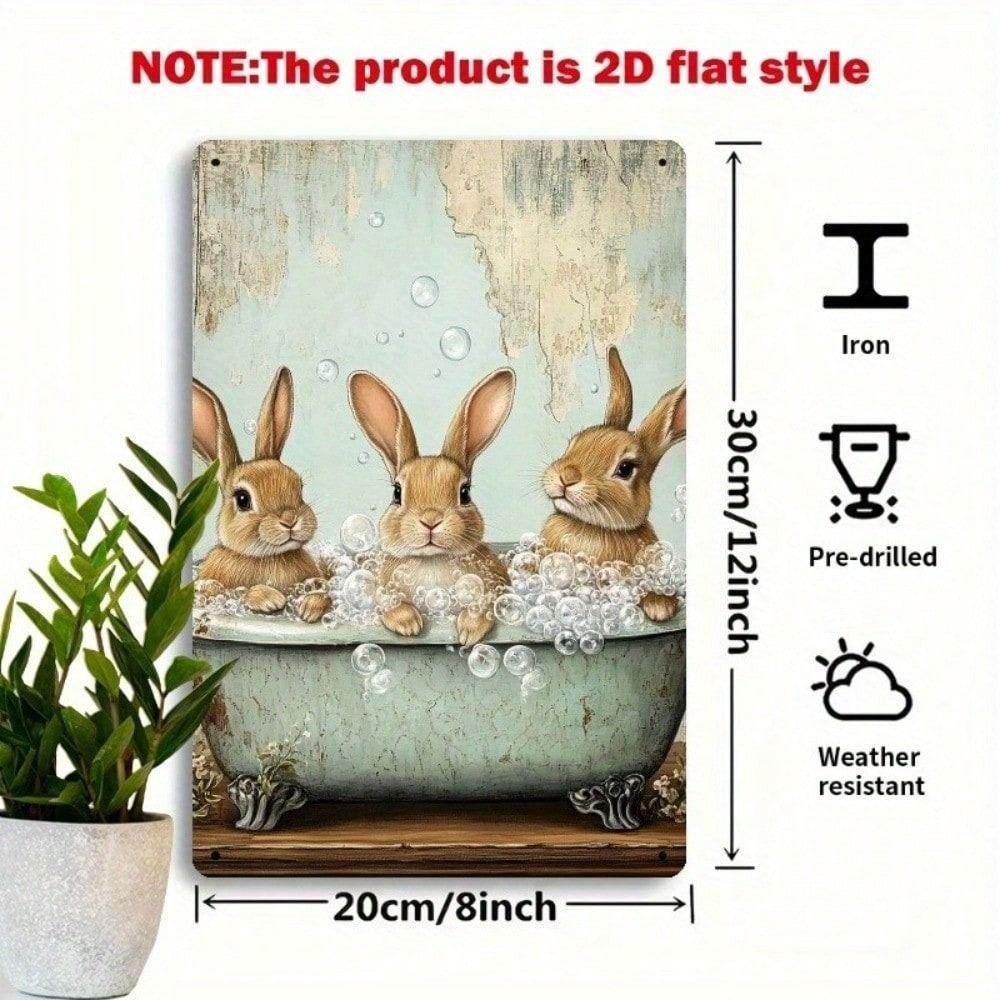Vintage Metal Poster Rabbit Wall Art Home Decor Tin Sign