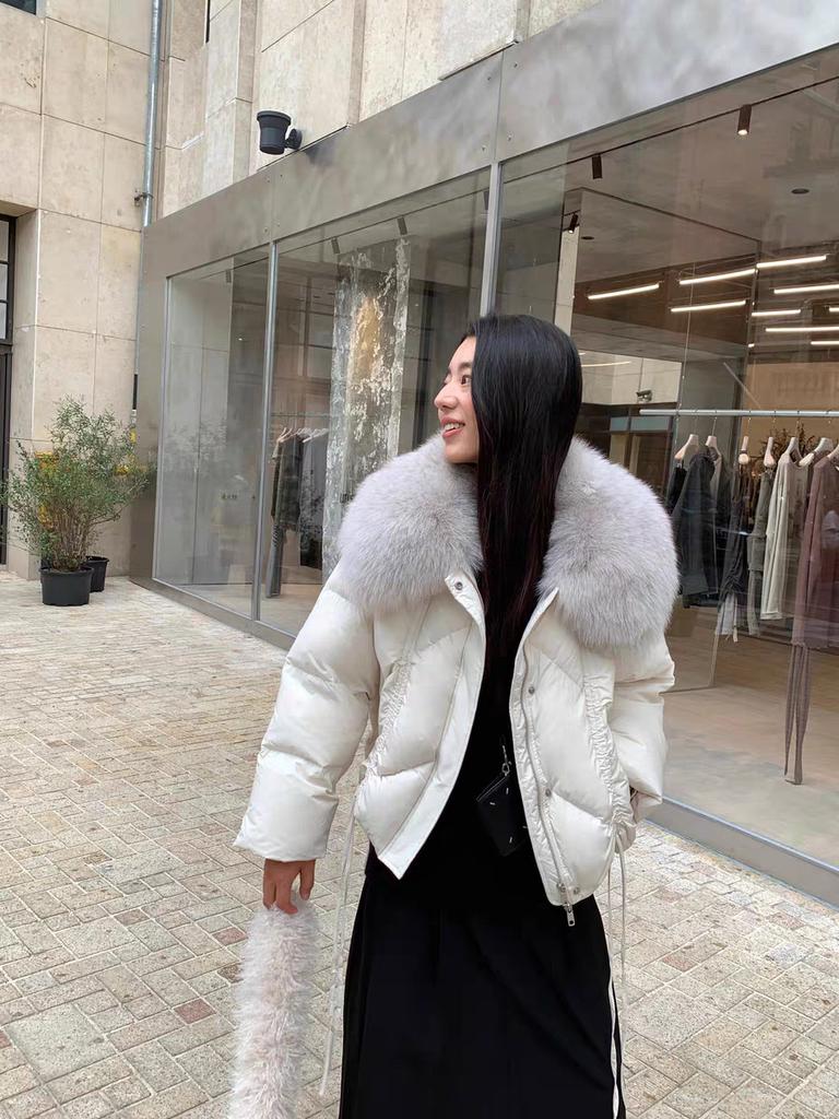 Yuyan winter light luxury fox big fur collar warm white duck down short down jacket women