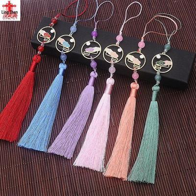 Colorful Clouds Chasing the Moon Tassel Pendant for Hanfu Qipao - 12CM Fan Lantern Jade Lapel Accessory