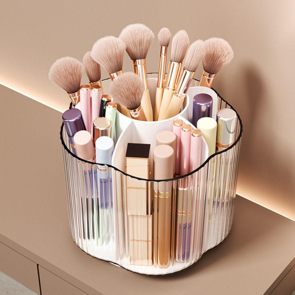 

6 Slots 360° Rotating Makeup Brush Holder Transparent Cosmetics Storage Container Dressing Table
