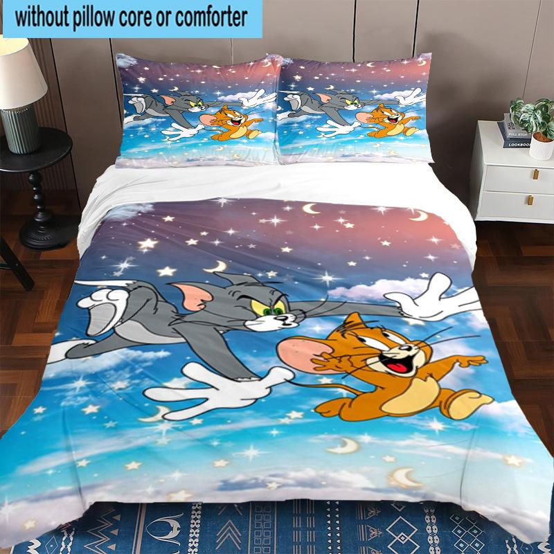 3PCS Cat And Mouse In Flowers 3pcs Bedding,Including 3PCS Duvet Cover And 2pcs Pillowcases Perfect for Christmas,Ideal for Bedroom, Dormitory
