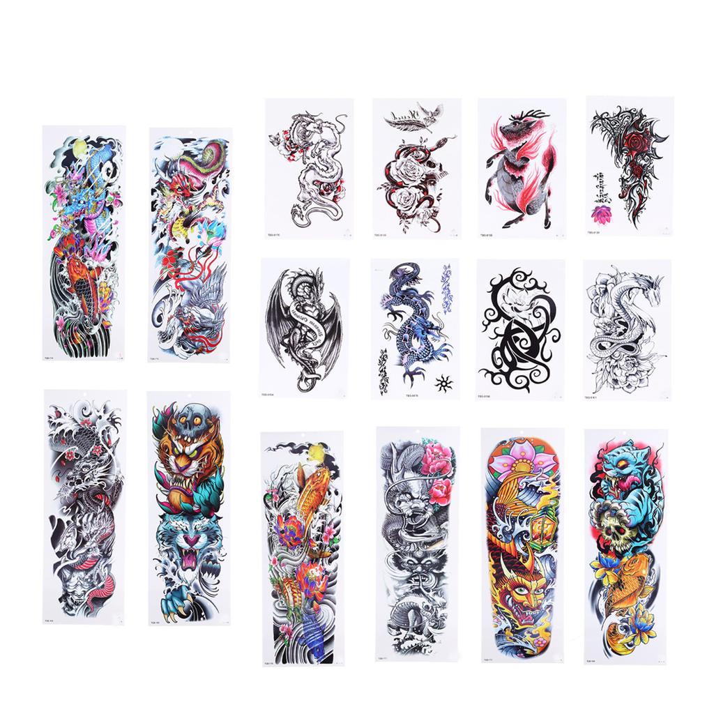 16pcs Tattoo Stickers Temporary Waterproof Large Body Art Fake Tattoos for Women Men