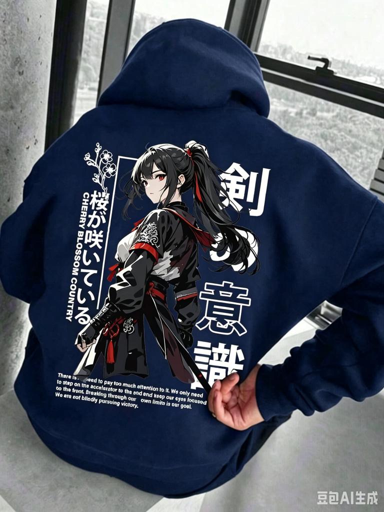 Men's loose-fitting, casual, stylish printed Japanese anime-themed hooded sweatshirt, suitable for autumn and winter wear, warm and comfortable.
