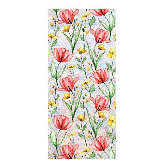 

Stained Glass Window Film Floral Rainbow Decorative Window Sticker Sun Blocking Removable Static Glass Cling for Bathroom Living Room Bedroom J