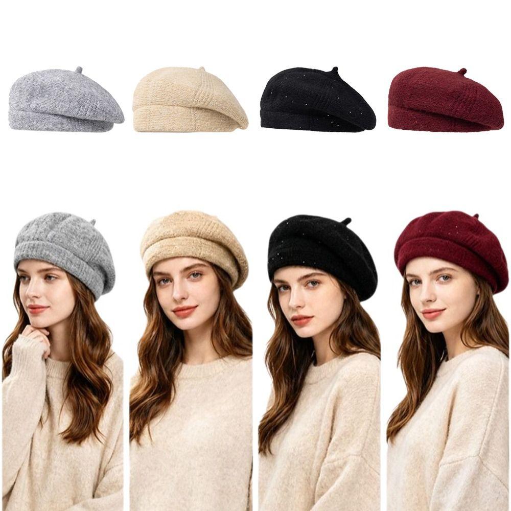 Retro Winter Knitting Berets Hat Warm Felt Berets Elegant French Artist Hat Autumn and Winter