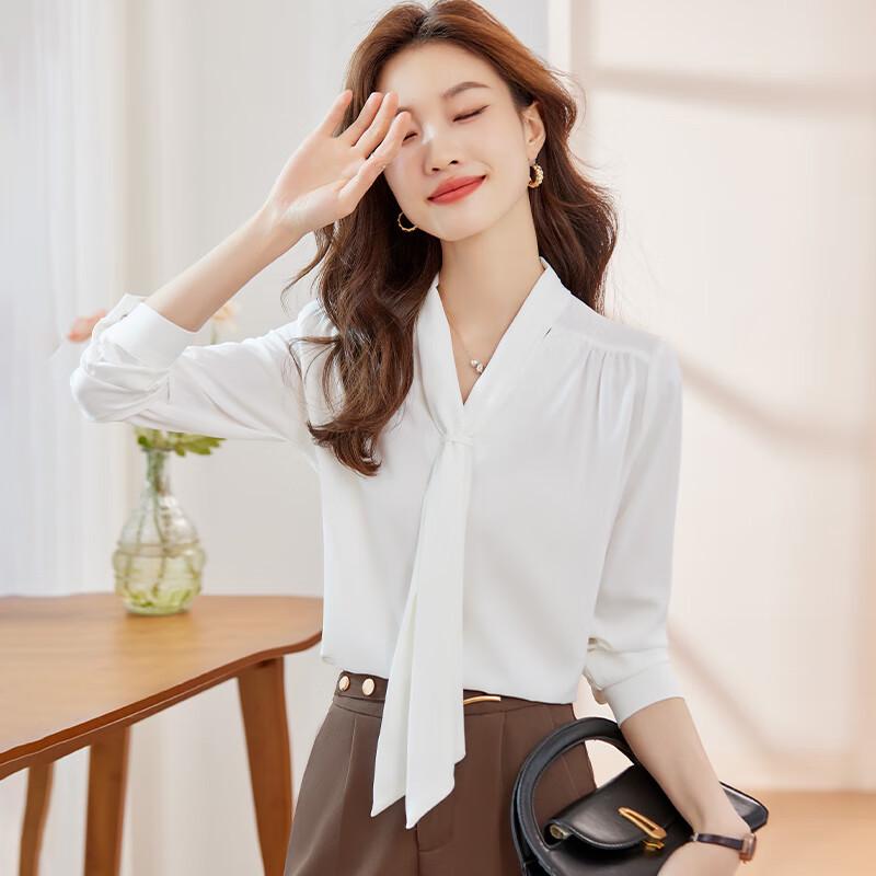 Trolman Women s Elegant Scarf Collar Long Sleeve Blouse One Size
