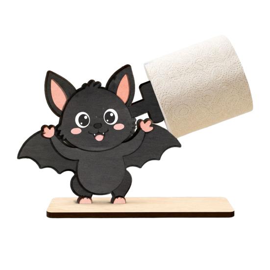 Black Cat Holiday Gift 2Pcs Halloween Paper Towel Holder, Cartoon Animal Tabletop Roll Dispenser, Wooden Funny Skeleton Decor Tissue Stand for Kitchen