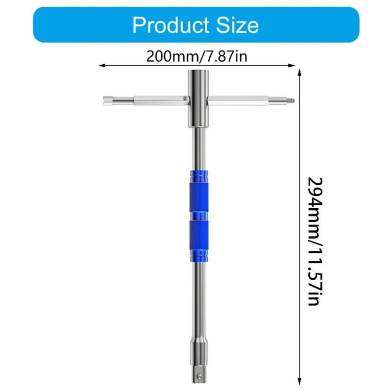 Rotating T Handle Wrenches with Sliding Levers and Interchangeable Heads for 1/2 3/8 1/4 Socket Solid High Carbon Steel