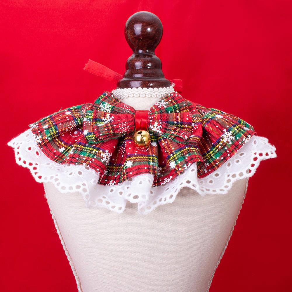 Weihnachts-Fliege & Lätzchen-Set für Haustiere mit Karomuster und Spitze 2024