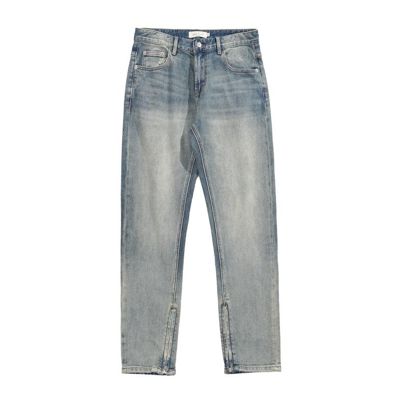 Spring and Autumn Zipper Slit Micro-Flared Jeans Men's Loose Straight American Retro High Street Niche