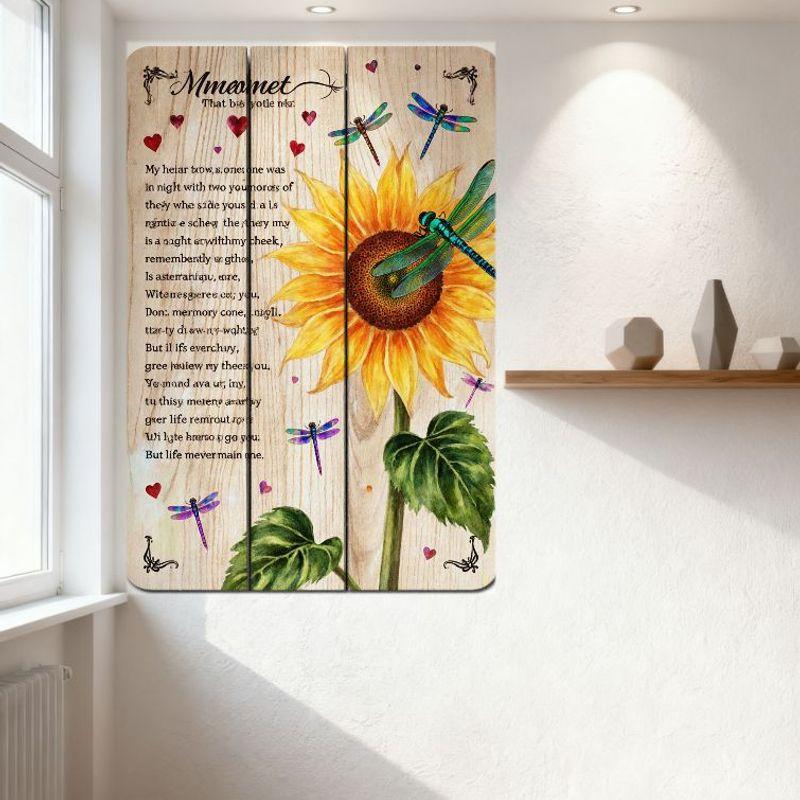 Micaenet Wooden-Style Metal Tin Sign Rustic Sunflower Dragonfly Heart Romantic Poem Decor for Home Bar Man Cave Wall Art Decor