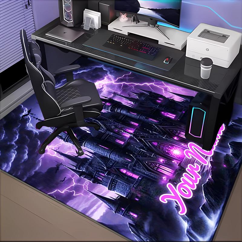 1PC Custom Name "Dark Castle Thunderstorm" Theme Floor Mat Ideal for Living Room, Game Rooms, Office, Bedroom, Floor Mat Playful Design