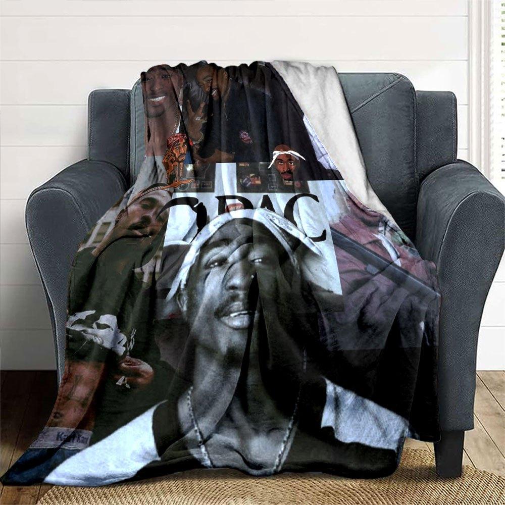 1pc 2PacHip Hop Blanket Soft Lightweight All Season Multi Purpose Throw for Sofa, Bed, Office & Picnics, French Style with Iconic Album Art & Quotes
