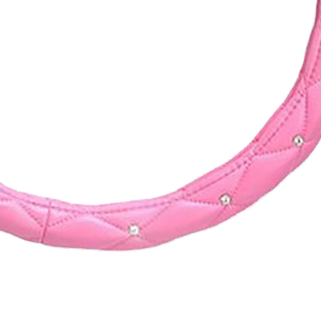 Women Steering Wheel Cover Cute Universal Antislip Pu Lether Rhinestones Car Steering Wheel Cover