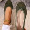 Plus Size Women's Black Suede Ballet Flats with Bow - Soft Sole & Shallow Mouth for Commuting