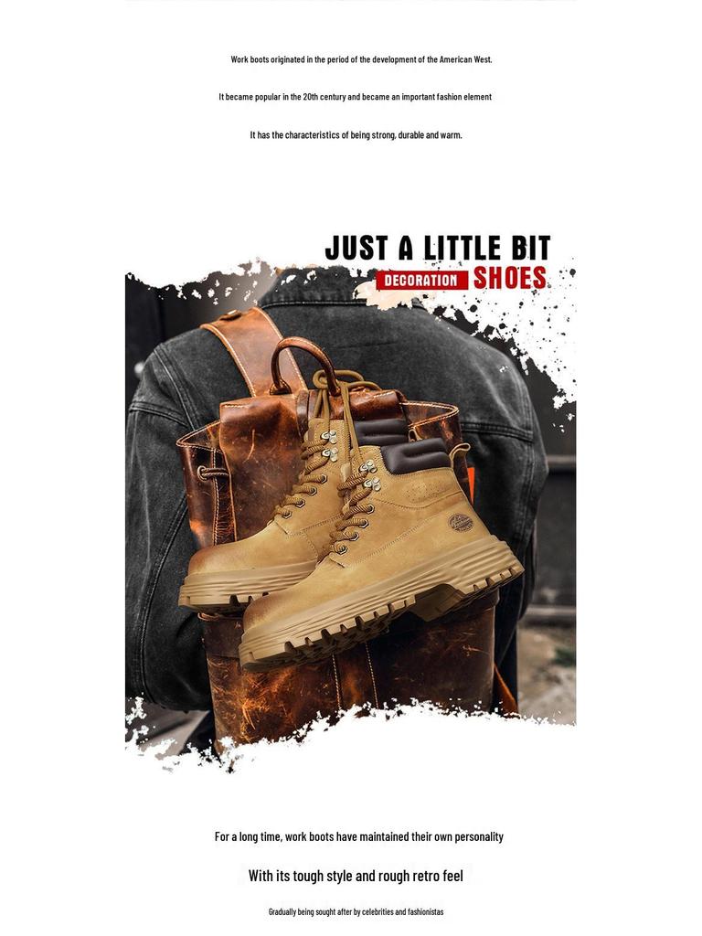 Pánské podzimní zimní vysoké boty z pravé kůže, britský styl, plyšové, venkovní, žluté pracovní boty