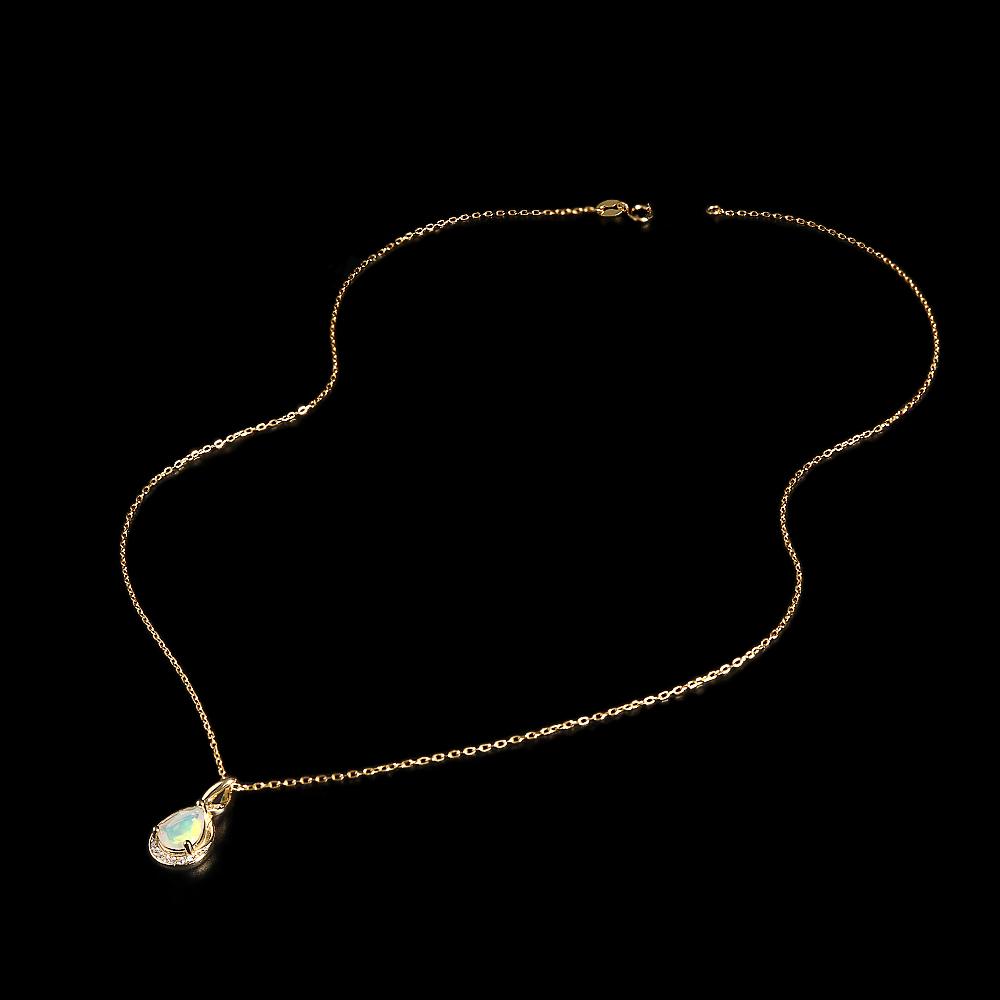 Simple design 925 sterling silver October Birthstone necklace Natural opal fine jewelry gemstones for women's party wear