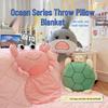 2-in-1 Cartoon Ocean Series Pillow & Blanket: Office Nap, Car Backrest, Washable Doll Design