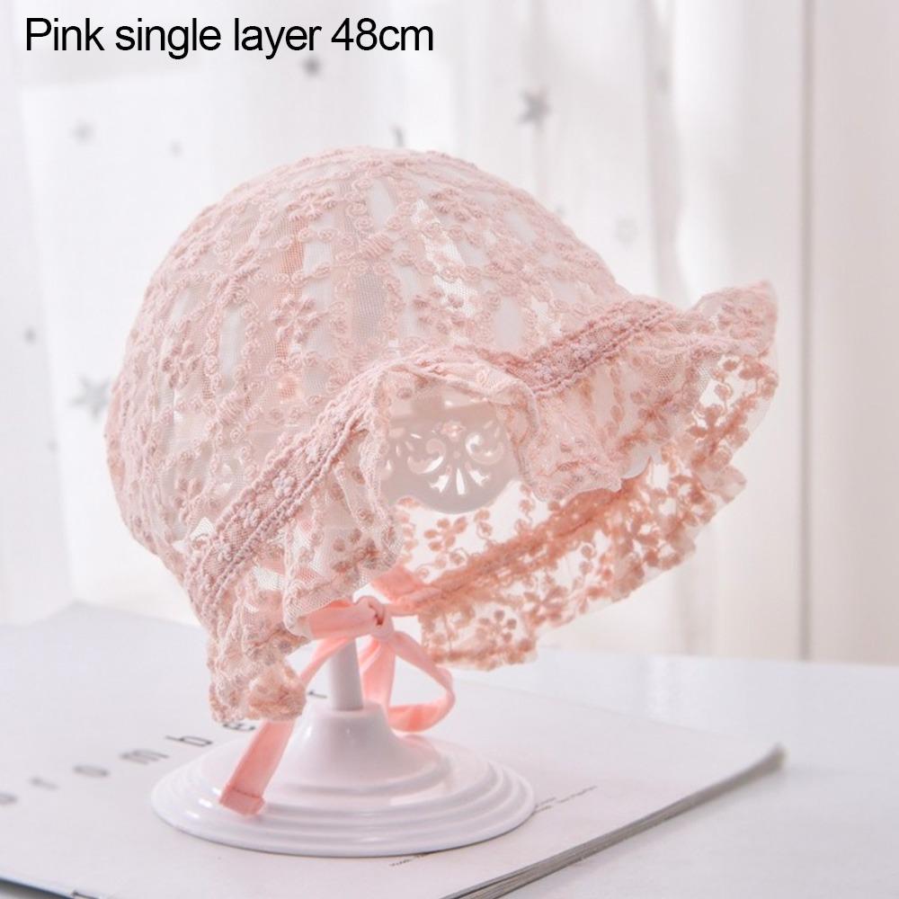 

Cotton Lace Mesh Hat Breathable Lacing Cap Boys Girls Caps Bonnet Hat Newborn Baby Pink single layer 48cm