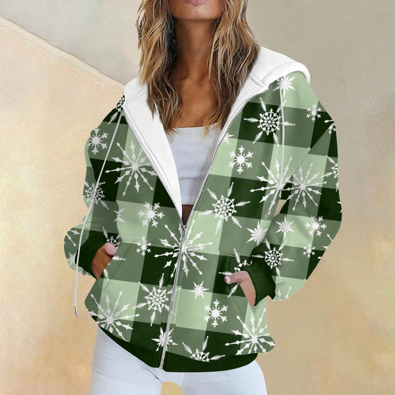 

Жіноча модна повсякденна різдвяна толстовка з довгим рукавом і кишенею, пальто з капюшоном на блискавці S