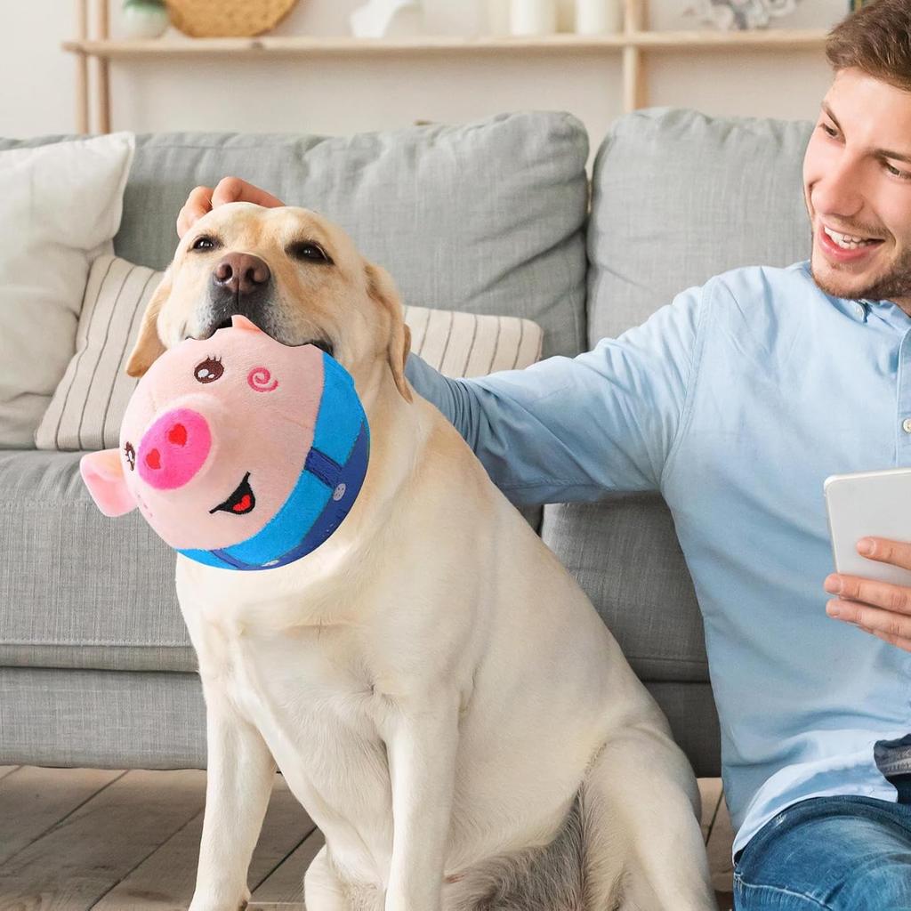 Active Moving Pet Plush Toy, Interactive Dog Pig Toy Pet Bouncing Balls, USB Rechargeable Interactive Washable Cartoon Pig Plush Sound Electronic Dog