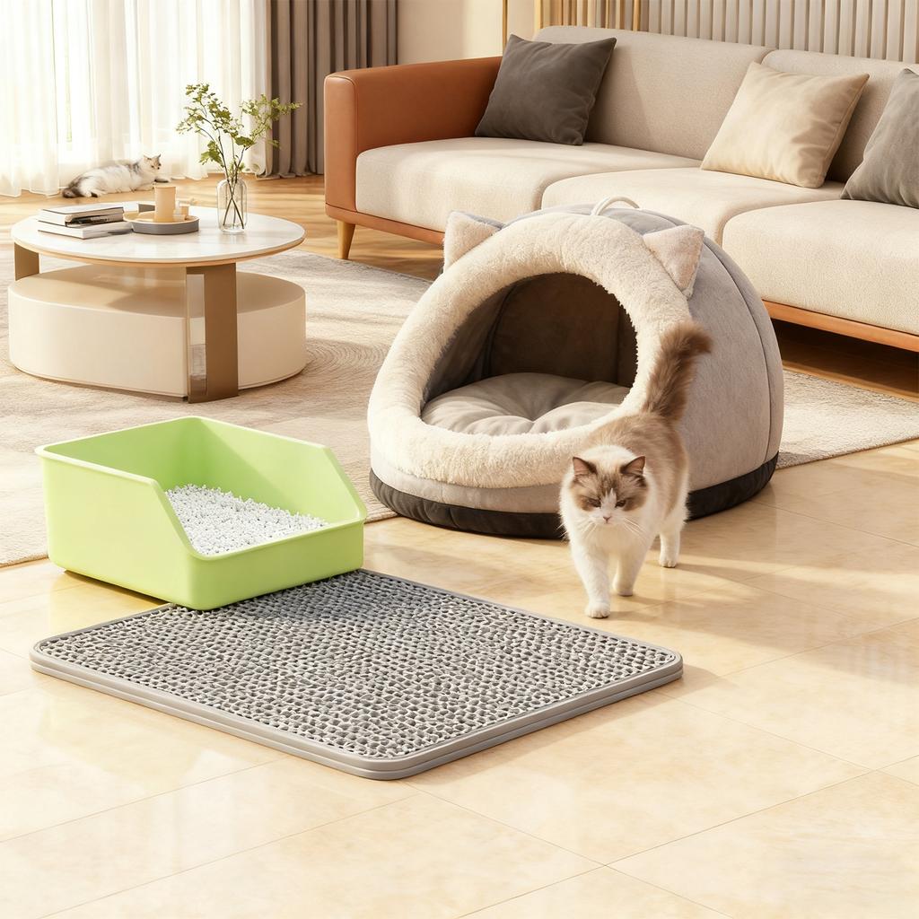Cats Litter Mat Splashing And Tracking, Sand, Splashing, Cats Litter Box Sand Leakage Board, Double- Extra-large Pet Floor Mat